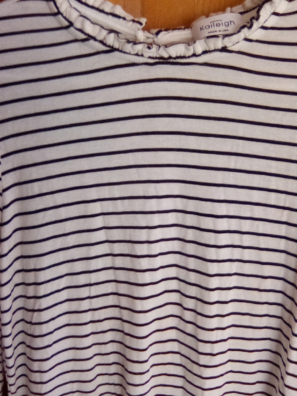 White and Black Striped Ruffle Neck Women’s Top